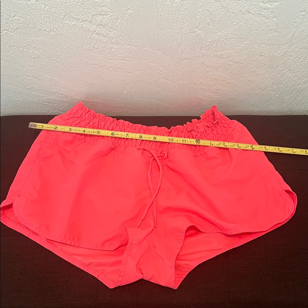 #1608** Women’s Hot Pink Neon Coral Elastic Waist Shorts - Picture 3 of 10